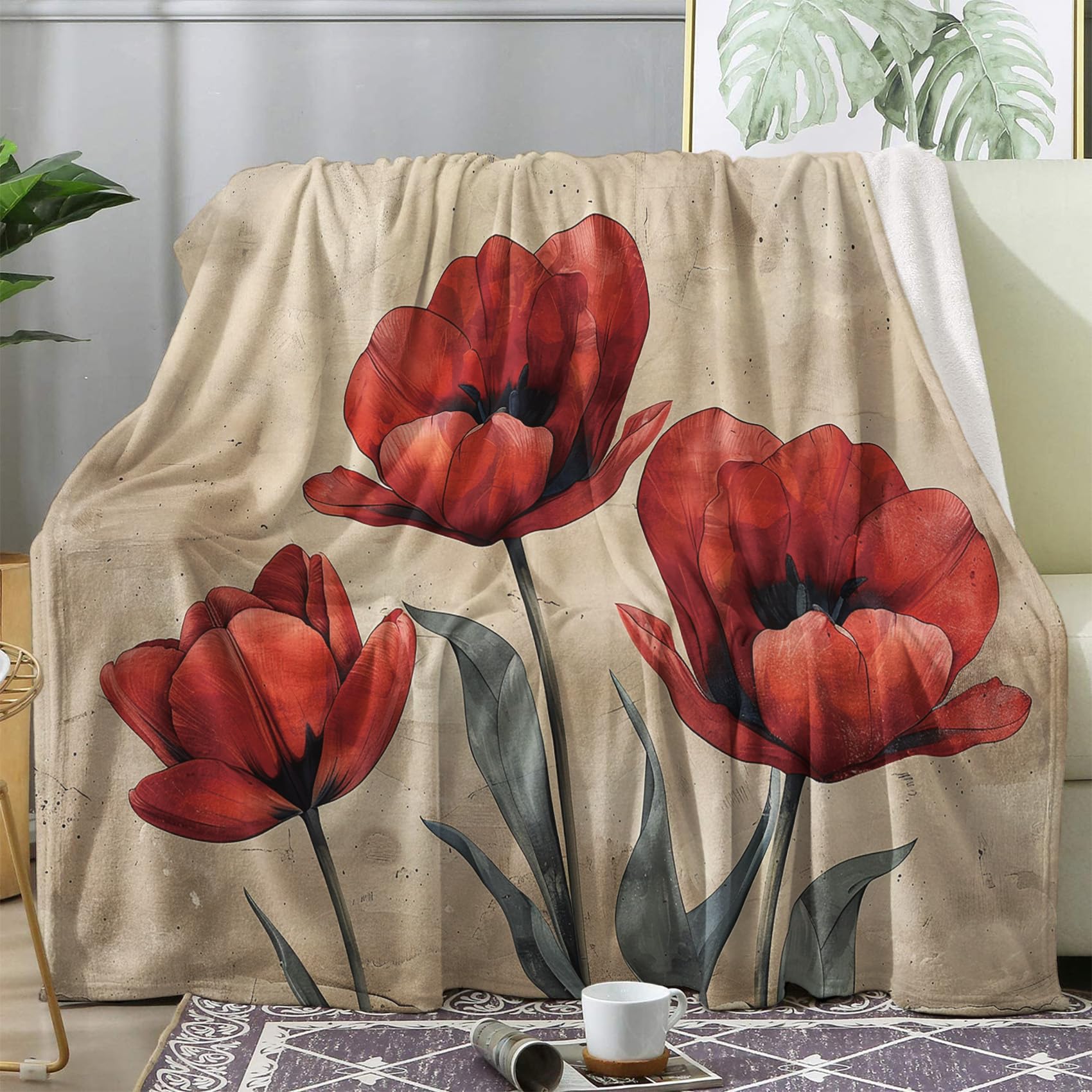 Amazon.com: zcwl Red Flower Blanket Queen Size, Floral Fleece